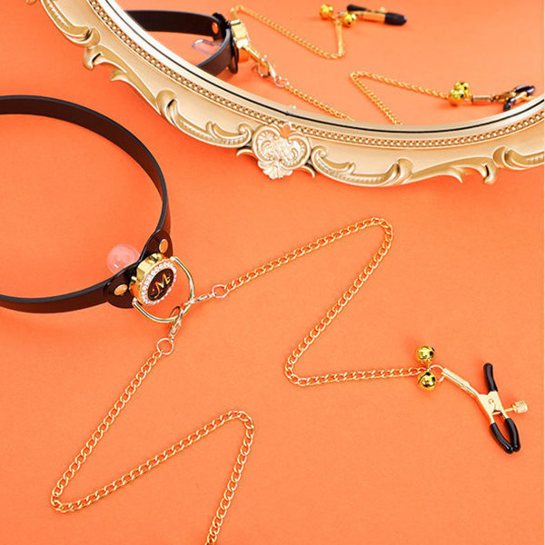 Bondage Boutique Heart Collar with Nipple Clamps and Chain - Image 6